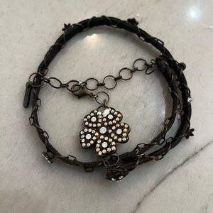 Leather and Crystal Double Wrap Bracelet